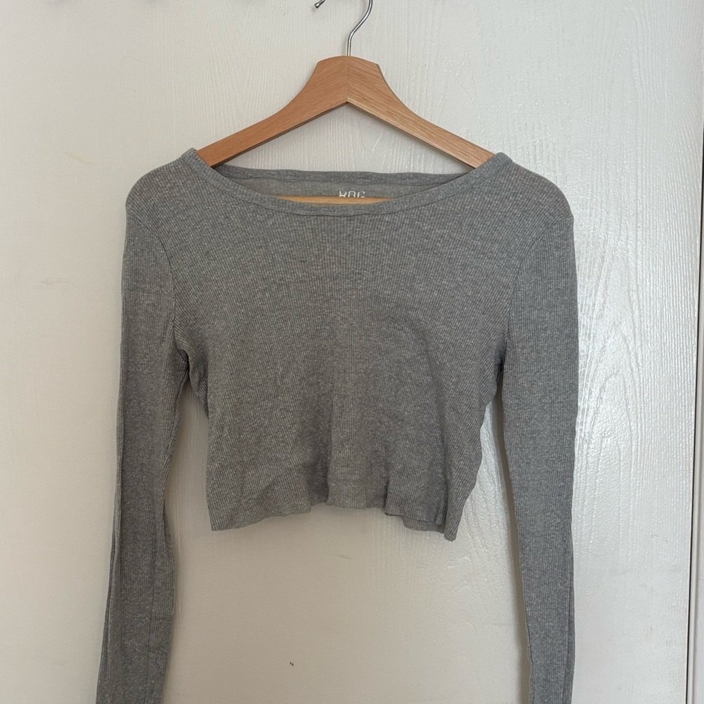 BDG Gray Long Sleeve Fitted Crop Top Off The Shoulder